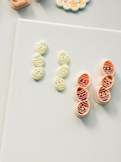 Spring Egg Trio Polymer Clay Cutter: Stacked Embossed Easter Eggs for Dangle Earrings