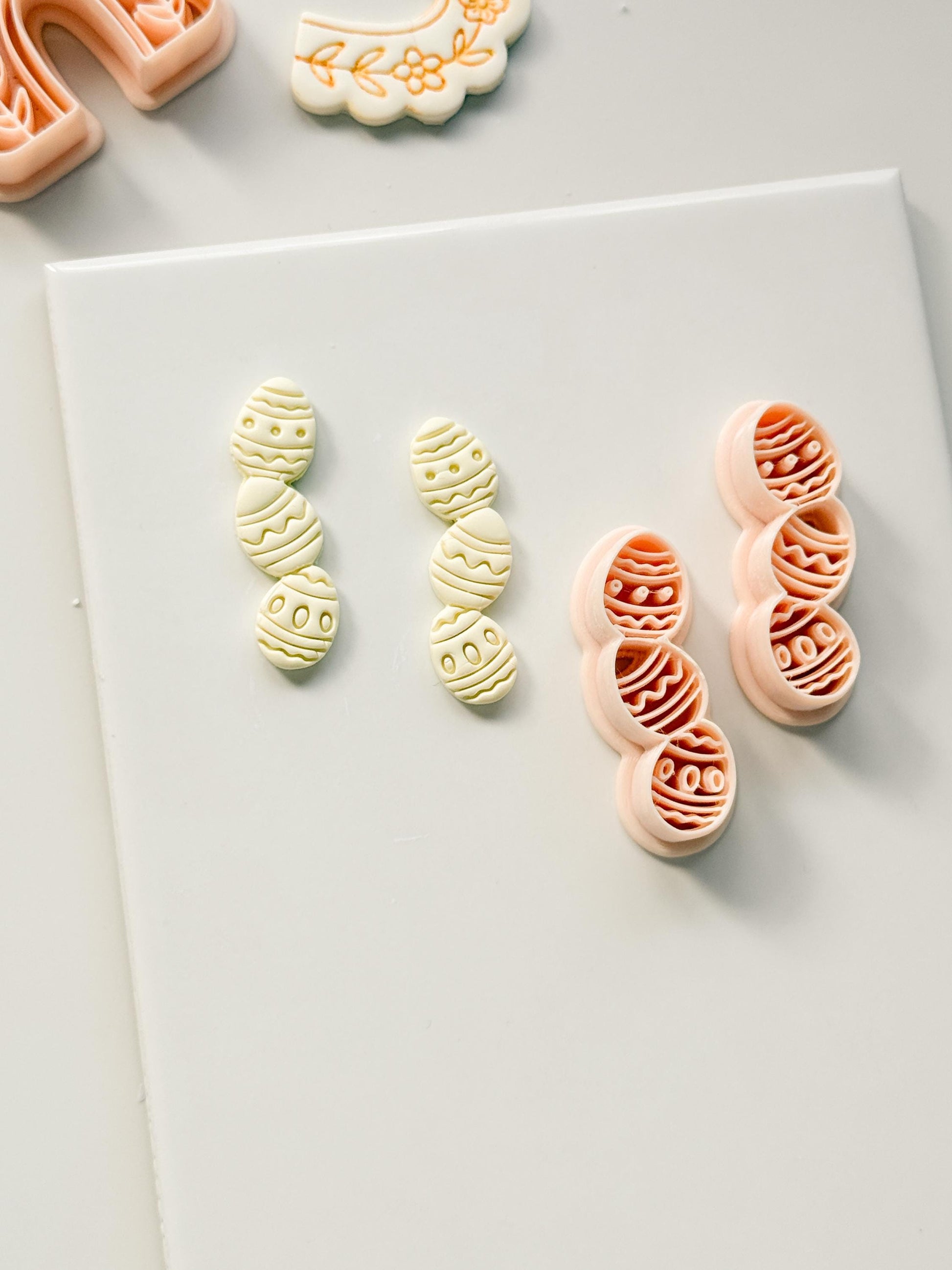 Spring Egg Trio Polymer Clay Cutter: Stacked Embossed Easter Eggs for Dangle Earrings
