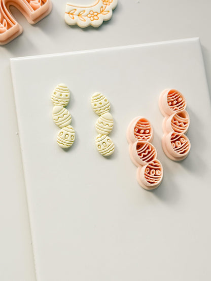 Spring Egg Trio Polymer Clay Cutter: Stacked Embossed Easter Eggs for Dangle Earrings