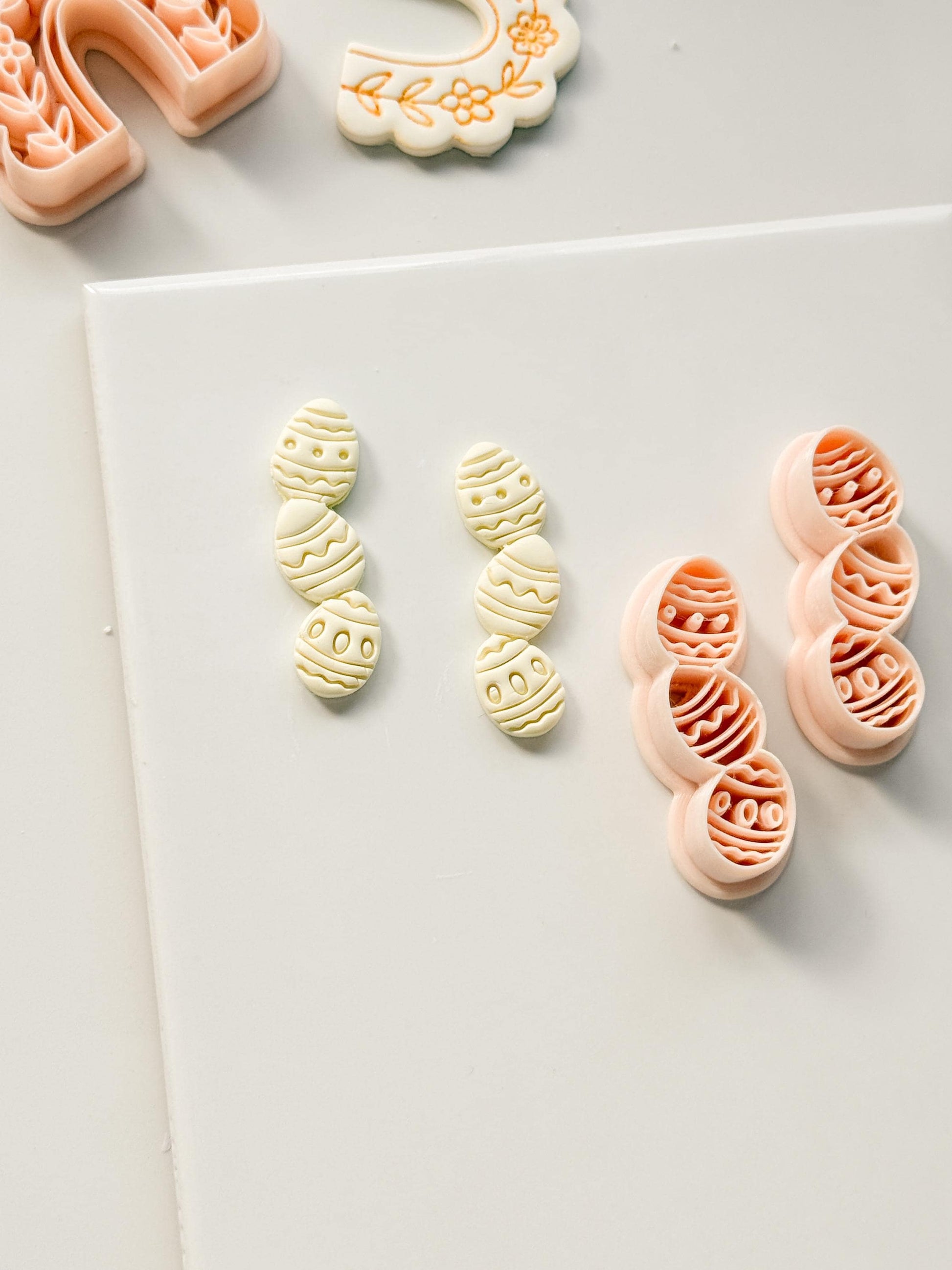 Spring Egg Trio Polymer Clay Cutter: Stacked Embossed Easter Eggs for Dangle Earrings