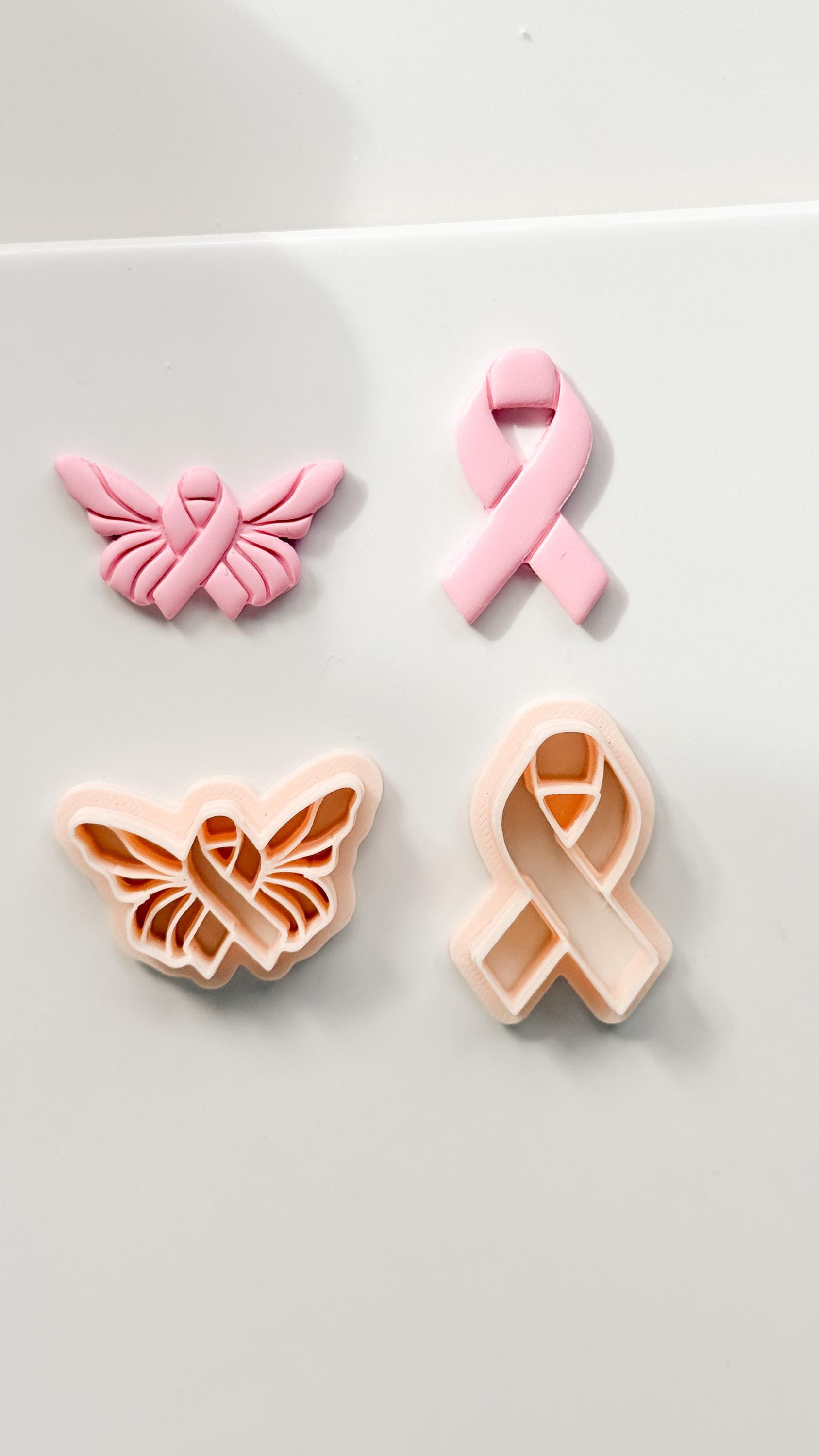 Wings of Hope Polymer Clay Cutter: Embossed Awareness Ribbon & Angel Set