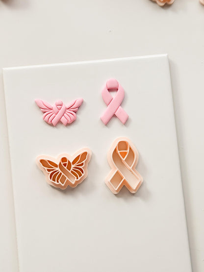 Wings of Hope Polymer Clay Cutter: Embossed Awareness Ribbon & Angel Set