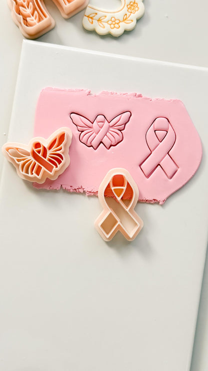 Wings of Hope Polymer Clay Cutter: Embossed Awareness Ribbon & Angel Set