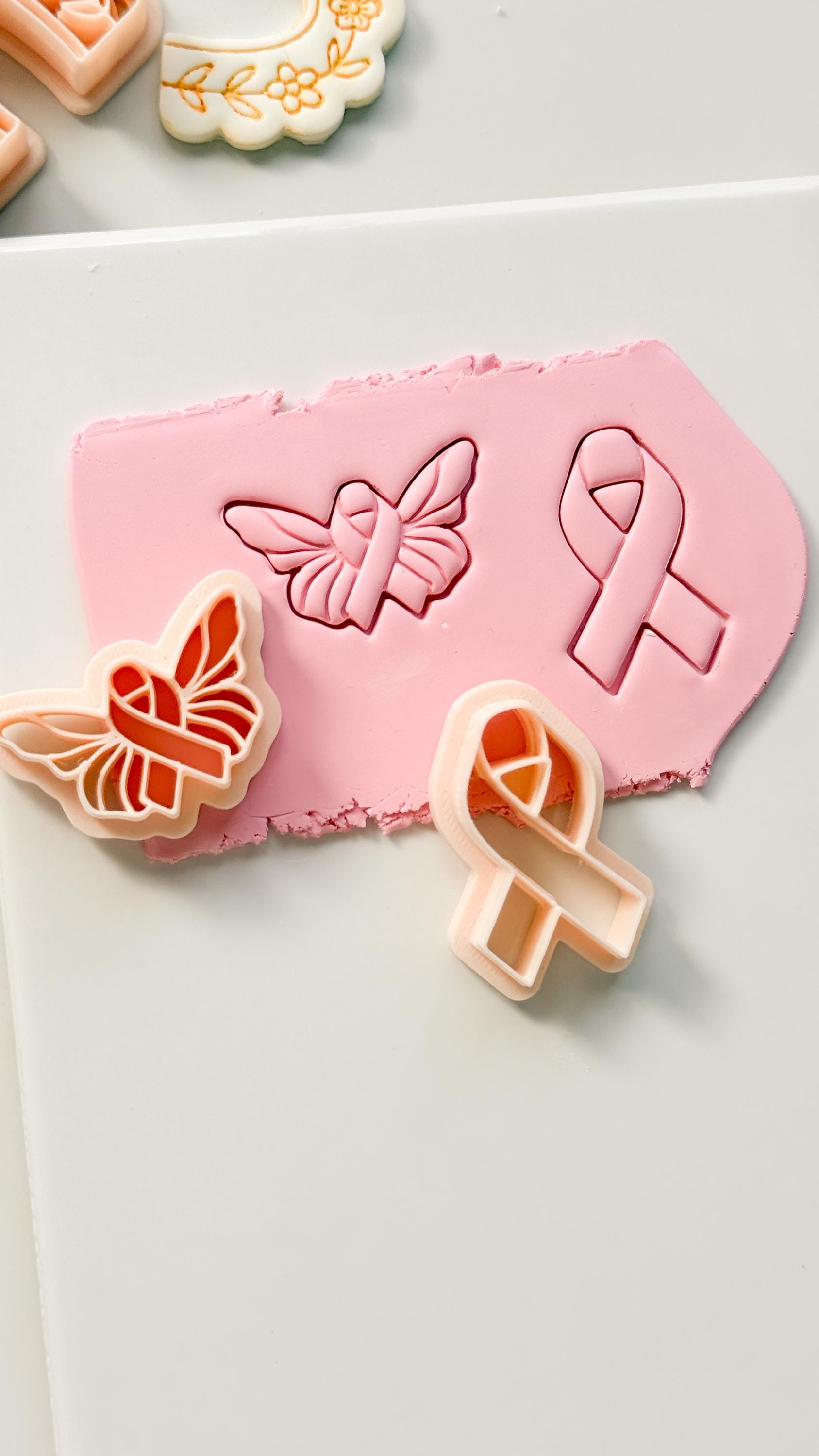 Wings of Hope Polymer Clay Cutter: Embossed Awareness Ribbon & Angel Set