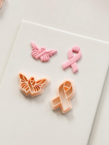 Wings of Hope Polymer Clay Cutter: Embossed Awareness Ribbon & Angel Set