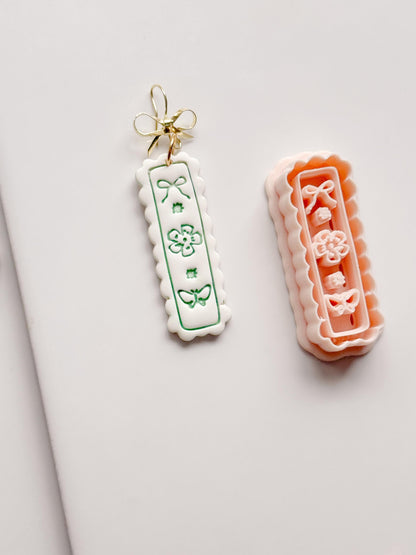 Bini Whim Frame Cutter: Floral Rectangle Earring Shape for Polymer Clay