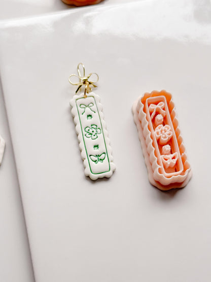 Bini Whim Frame Cutter: Floral Rectangle Earring Shape for Polymer Clay