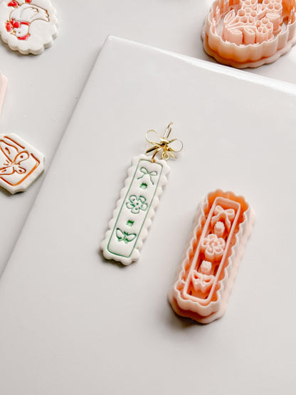 Bini Whim Frame Cutter: Floral Rectangle Earring Shape for Polymer Clay