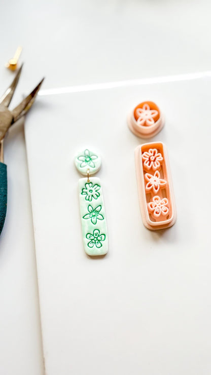 Mali Floral Bar Cutter: Slim Rectangle Floral for Polymer Clay