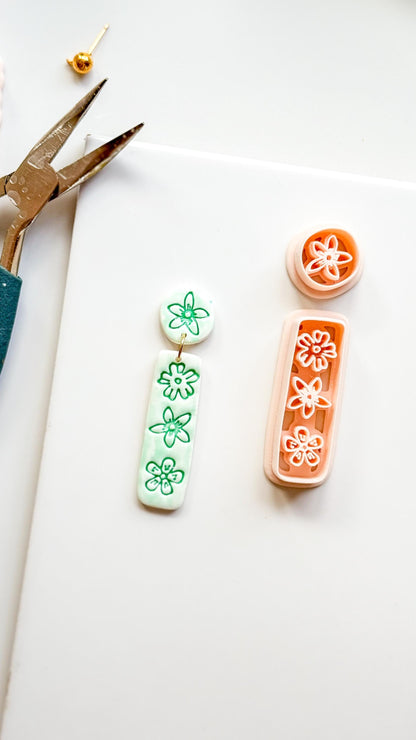 Mali Floral Bar Cutter: Slim Rectangle Floral for Polymer Clay