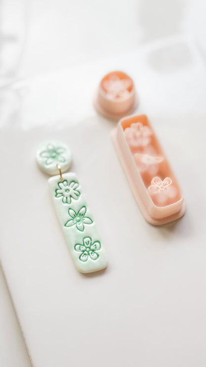 Mali Floral Bar Cutter: Slim Rectangle Floral for Polymer Clay
