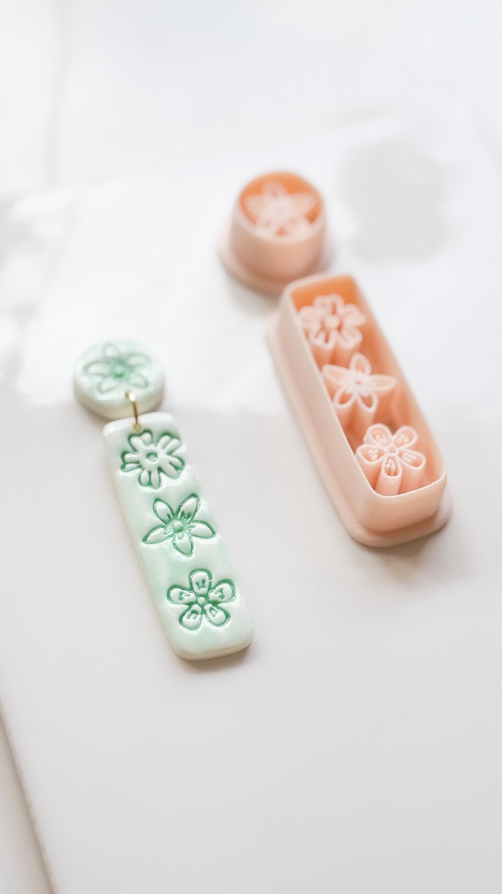 Mali Floral Bar Cutter: Slim Rectangle Floral for Polymer Clay