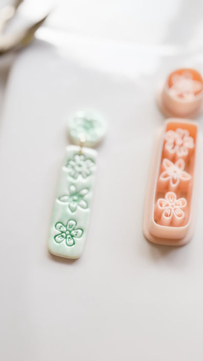 Mali Floral Bar Cutter: Slim Rectangle Floral for Polymer Clay