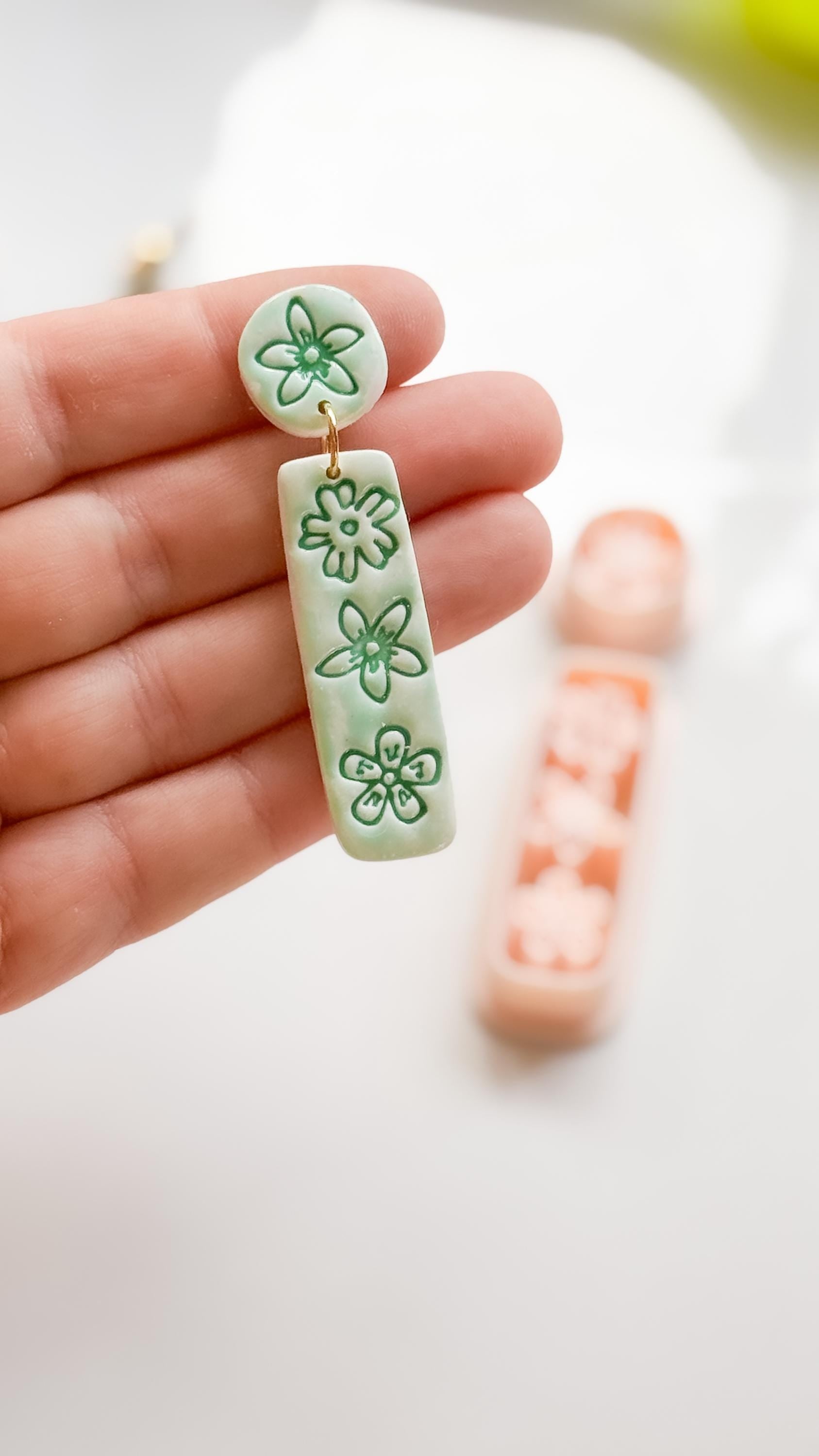 Mali Floral Bar Cutter: Slim Rectangle Floral for Polymer Clay