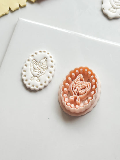 Pina Hen Cutter: Scalloped Oval Chicken Frame for Polymer Clay