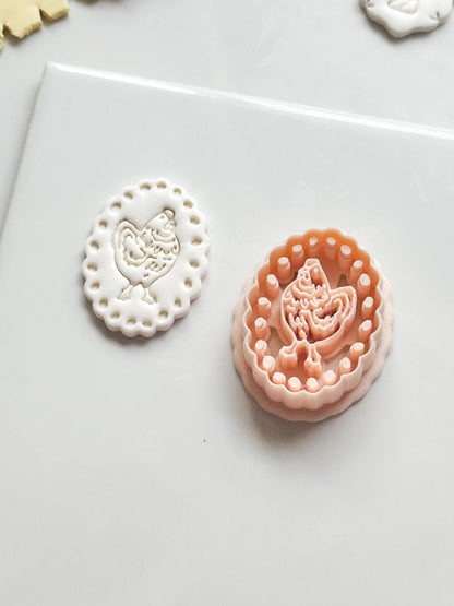 Pina Hen Cutter: Scalloped Oval Chicken Frame for Polymer Clay