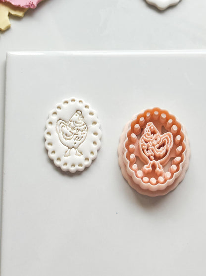 Pina Hen Cutter: Scalloped Oval Chicken Frame for Polymer Clay