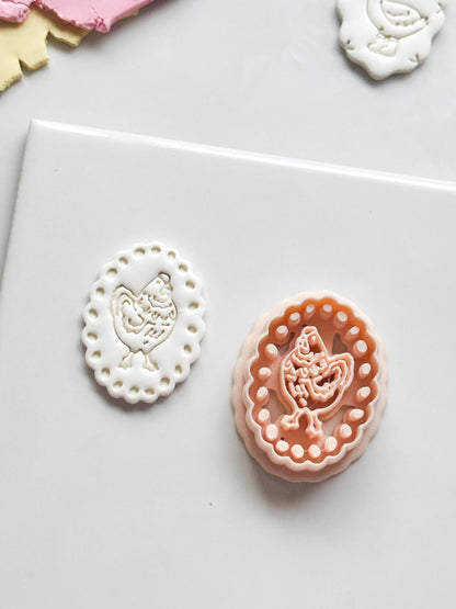Pina Hen Cutter: Scalloped Oval Chicken Frame for Polymer Clay