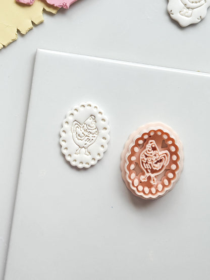 Pina Hen Cutter: Scalloped Oval Chicken Frame for Polymer Clay