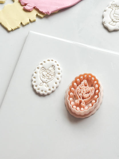 Pina Hen Cutter: Scalloped Oval Chicken Frame for Polymer Clay