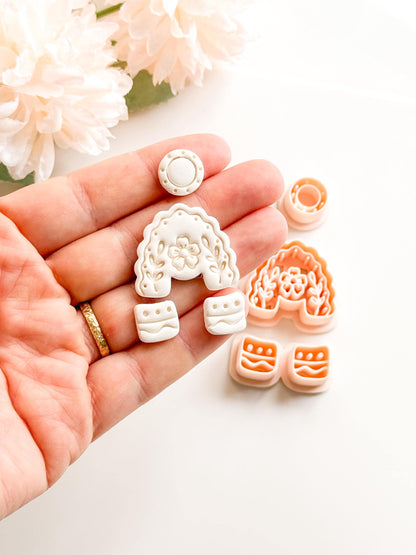 Folk Floral Arch Polymer Clay Cutter: Botanical Rainbow Embosser