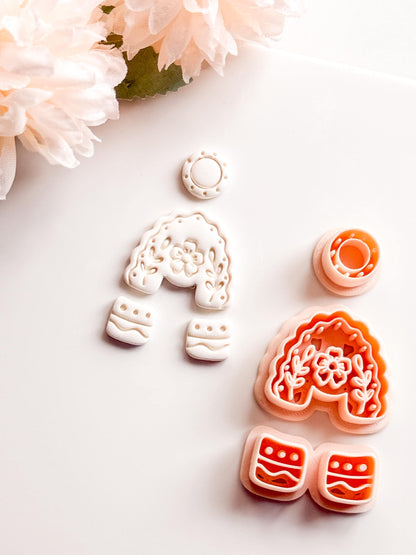 Folk Floral Arch Polymer Clay Cutter: Botanical Rainbow Embosser