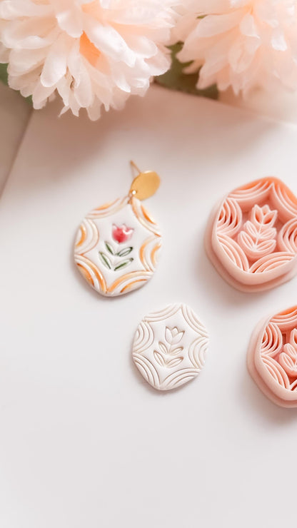 Folk Tulip Polymer Clay Cutter: Floral Botanical Embosser