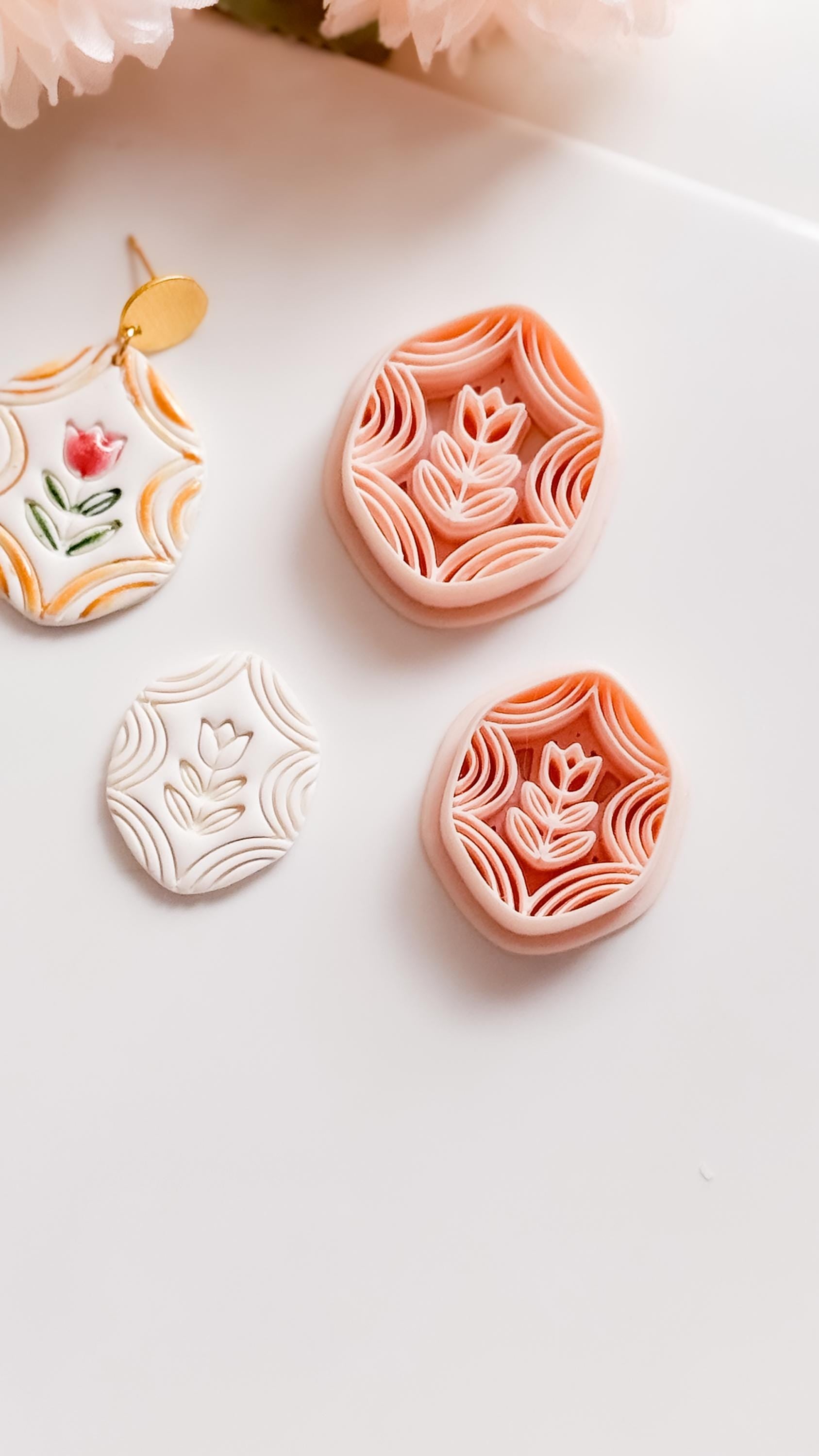 Folk Tulip Polymer Clay Cutter: Floral Botanical Embosser
