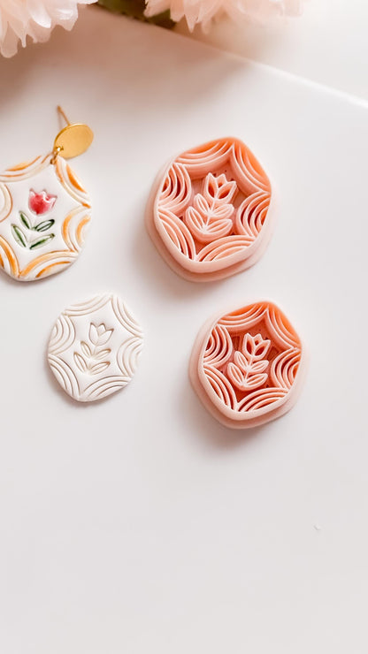Folk Tulip Polymer Clay Cutter: Floral Botanical Embosser