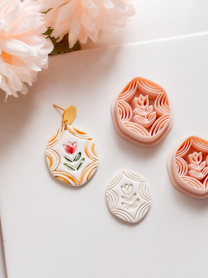 Folk Tulip Polymer Clay Cutter: Floral Botanical Embosser