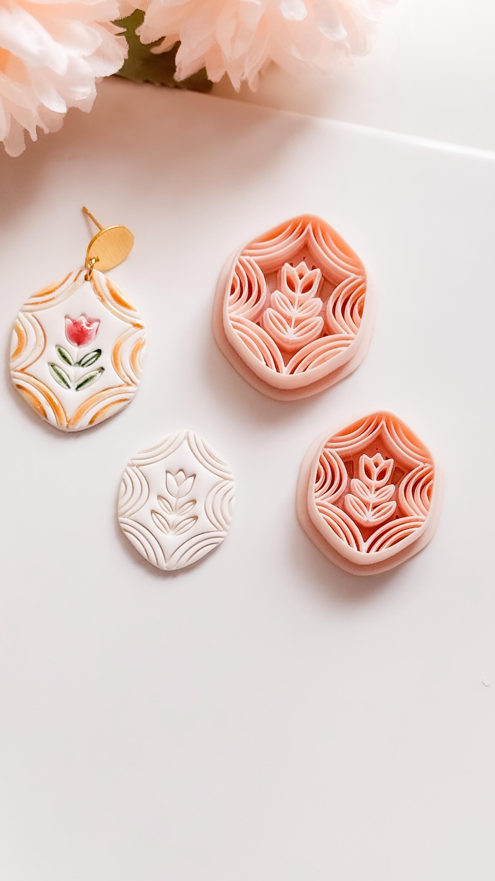 Folk Tulip Polymer Clay Cutter: Floral Botanical Embosser