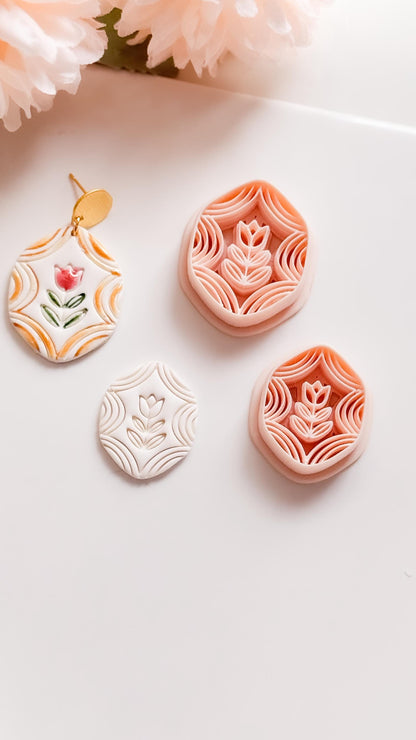 Folk Tulip Polymer Clay Cutter: Floral Botanical Embosser