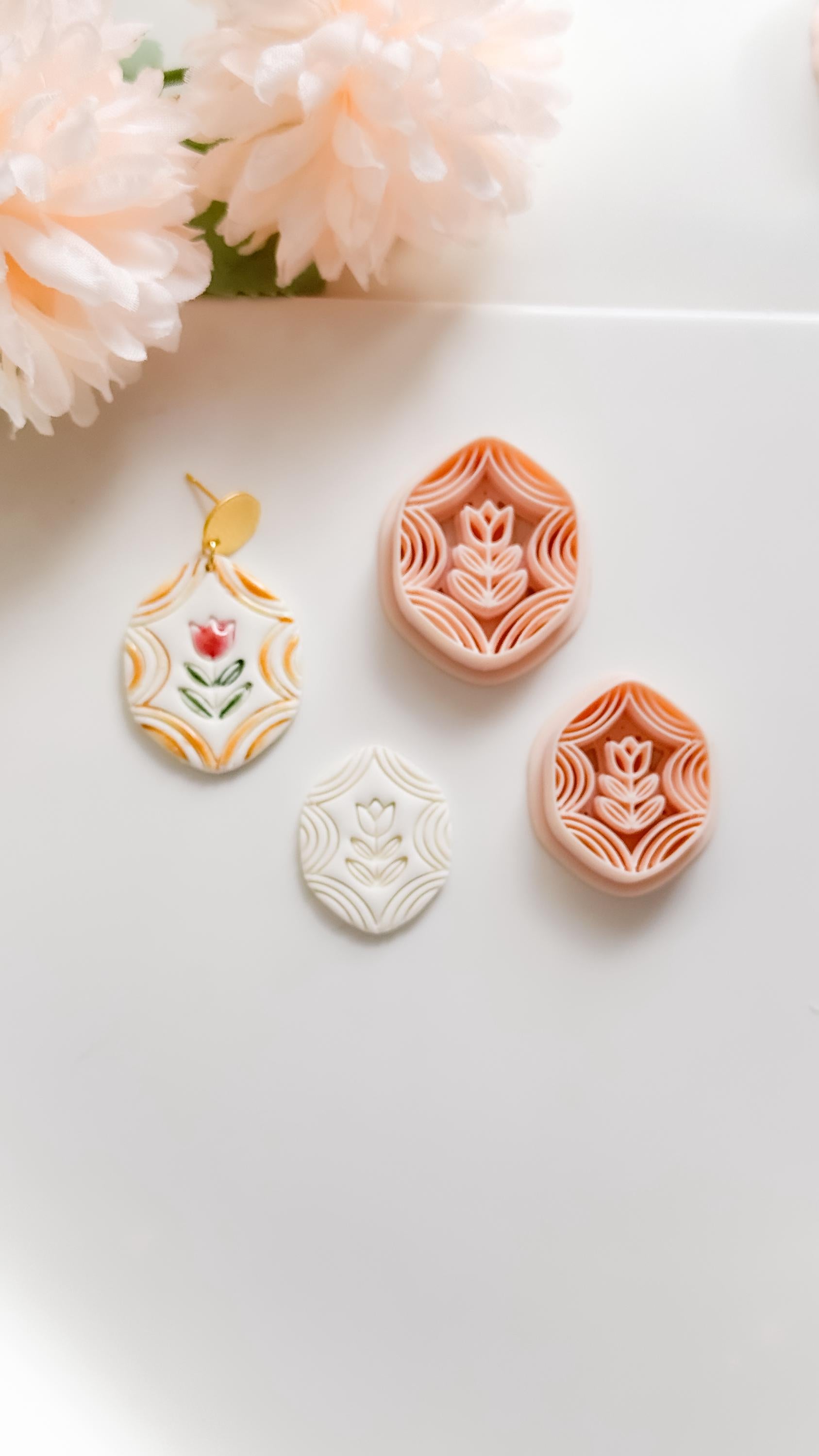 Folk Tulip Polymer Clay Cutter: Floral Botanical Embosser