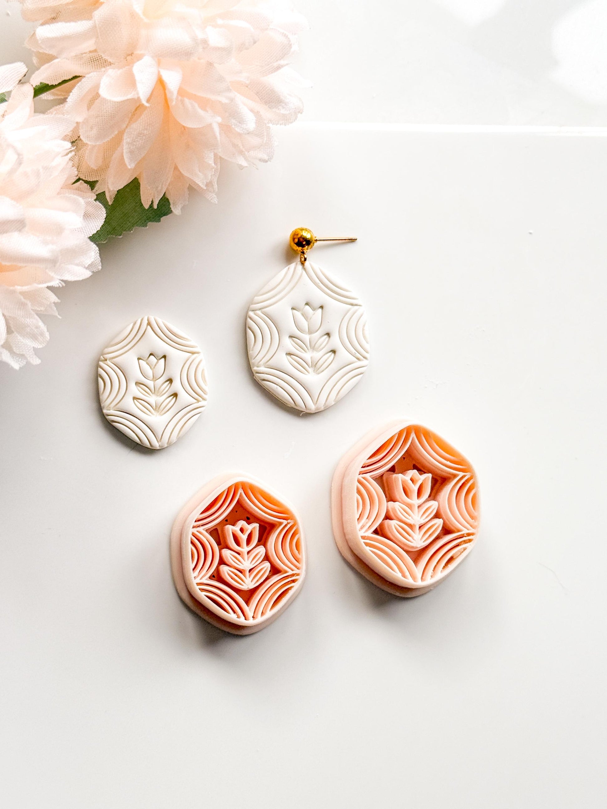 Folk Tulip Polymer Clay Cutter: Floral Botanical Embosser