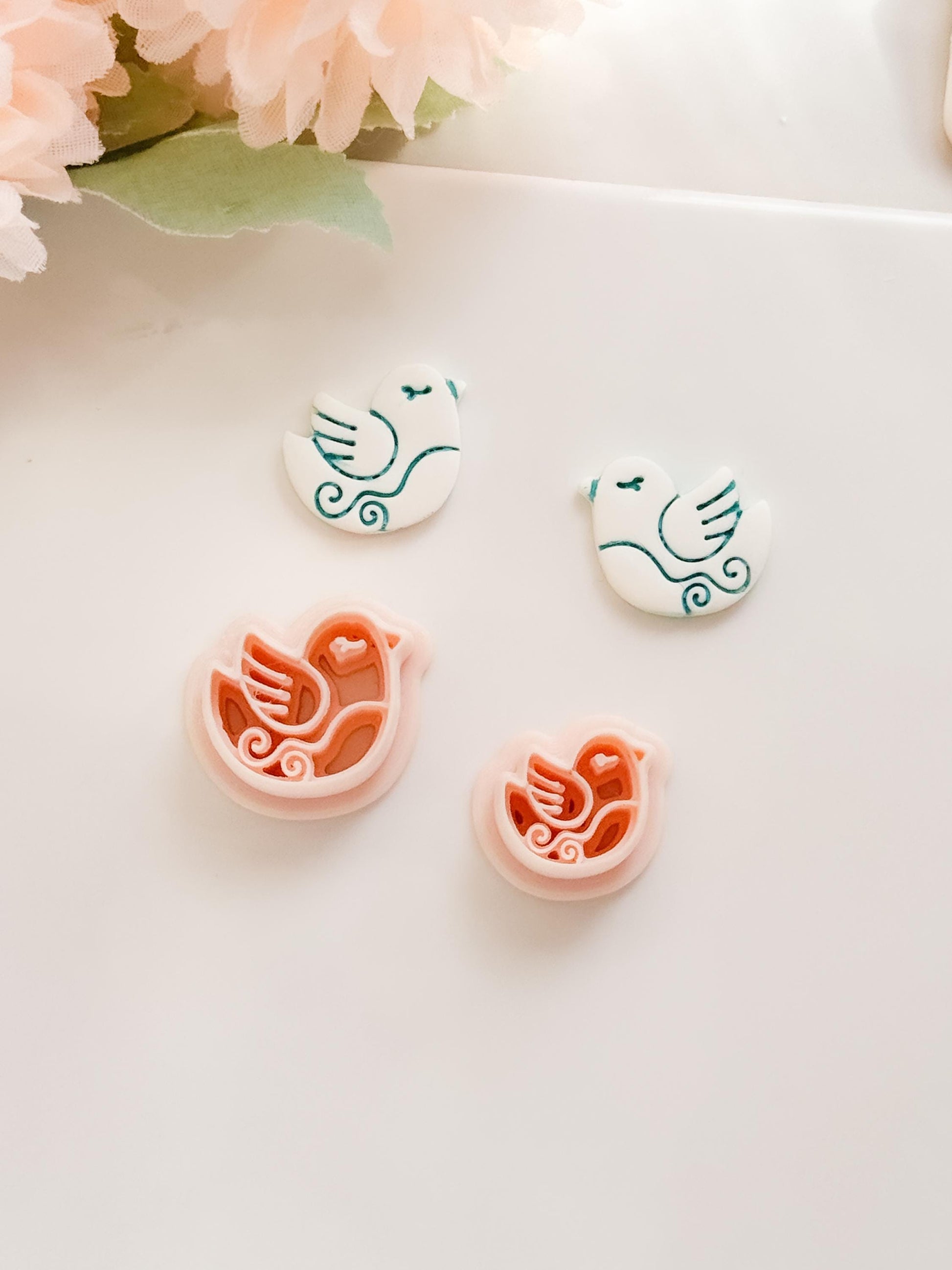 Lila Nest Stud Polymer Clay Cutter: Folk Bird and Floral Embosser