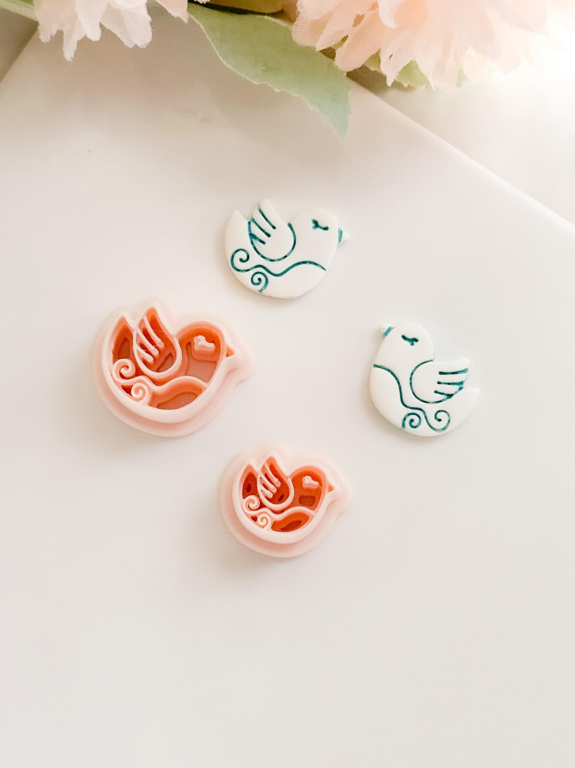 Lila Nest Stud Polymer Clay Cutter: Folk Bird and Floral Embosser