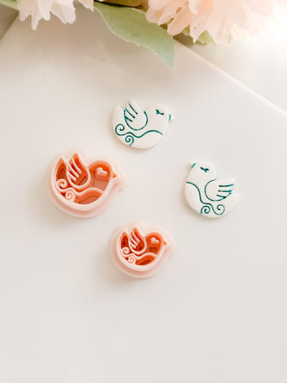 Lila Nest Stud Polymer Clay Cutter: Folk Bird and Floral Embosser
