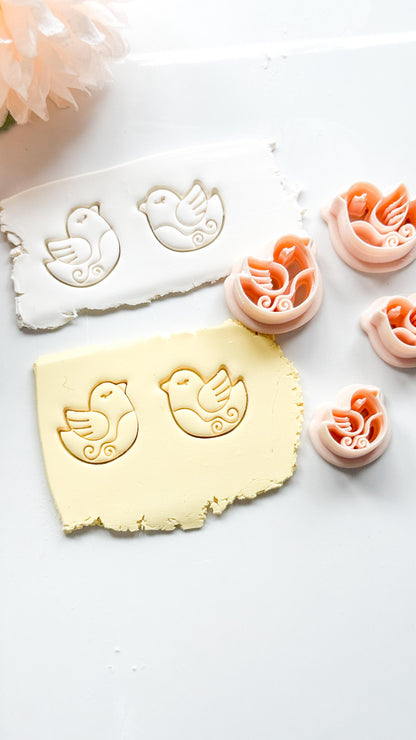 Lila Nest Stud Polymer Clay Cutter: Folk Bird and Floral Embosser