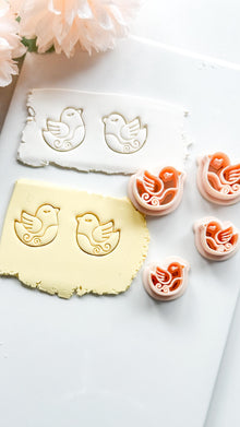 Lila Nest Stud Polymer Clay Cutter: Folk Bird and Floral Embosser