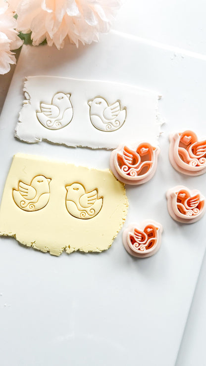 Lila Nest Stud Polymer Clay Cutter: Folk Bird and Floral Embosser