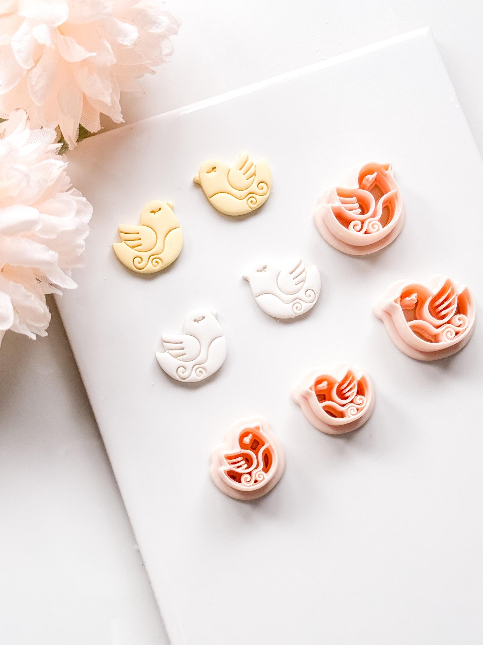 Lila Nest Stud Polymer Clay Cutter: Folk Bird and Floral Embosser