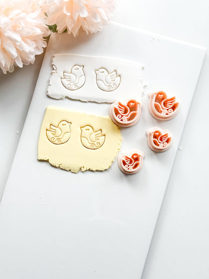 Lila Nest Stud Polymer Clay Cutter: Folk Bird and Floral Embosser