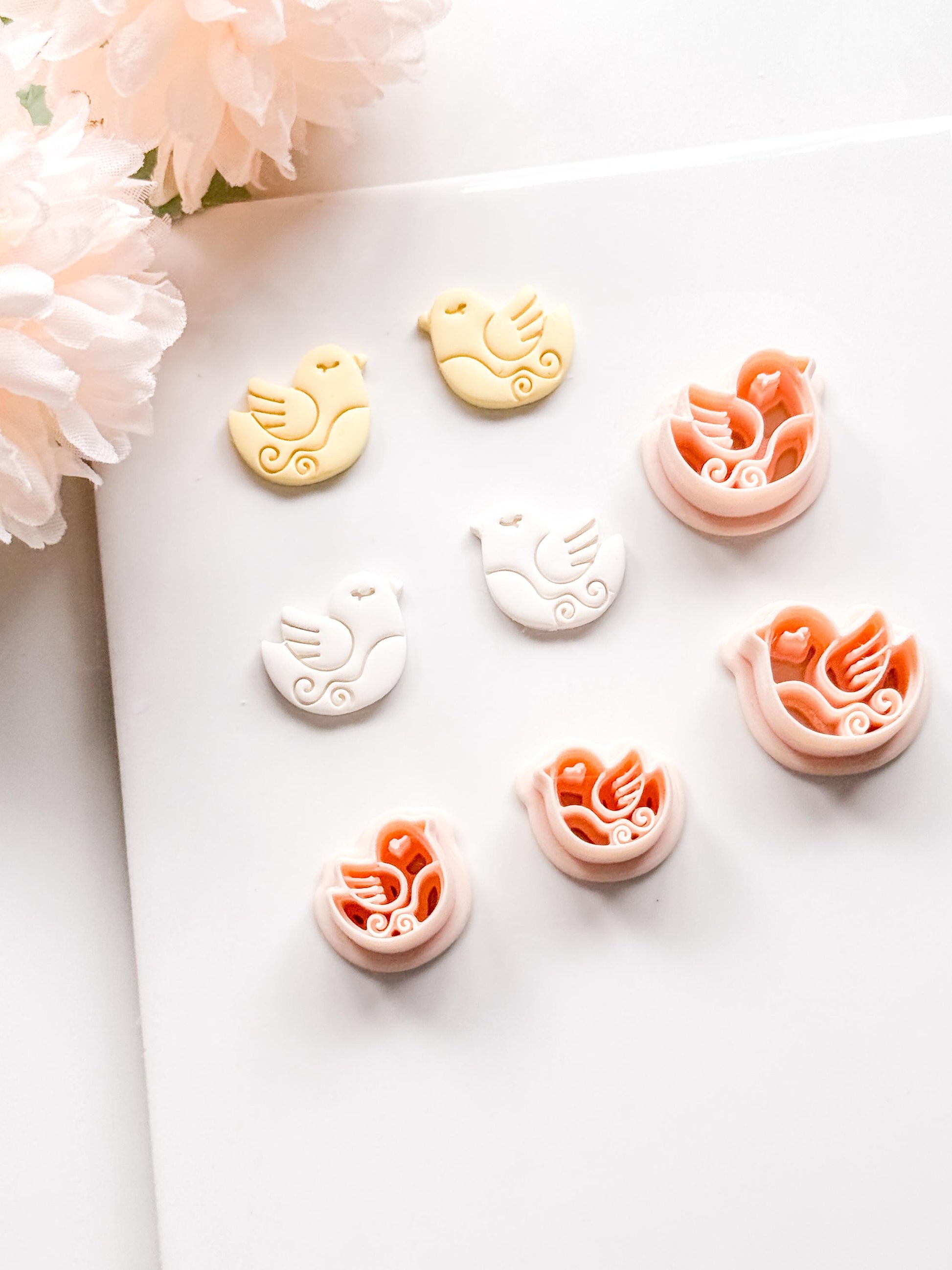 Lila Nest Stud Polymer Clay Cutter: Folk Bird and Floral Embosser