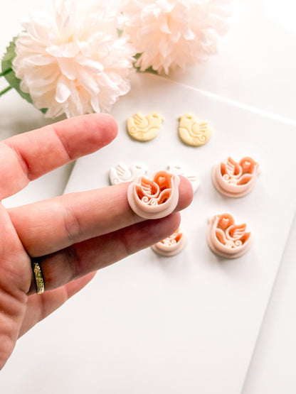 Lila Nest Stud Polymer Clay Cutter: Folk Bird and Floral Embosser
