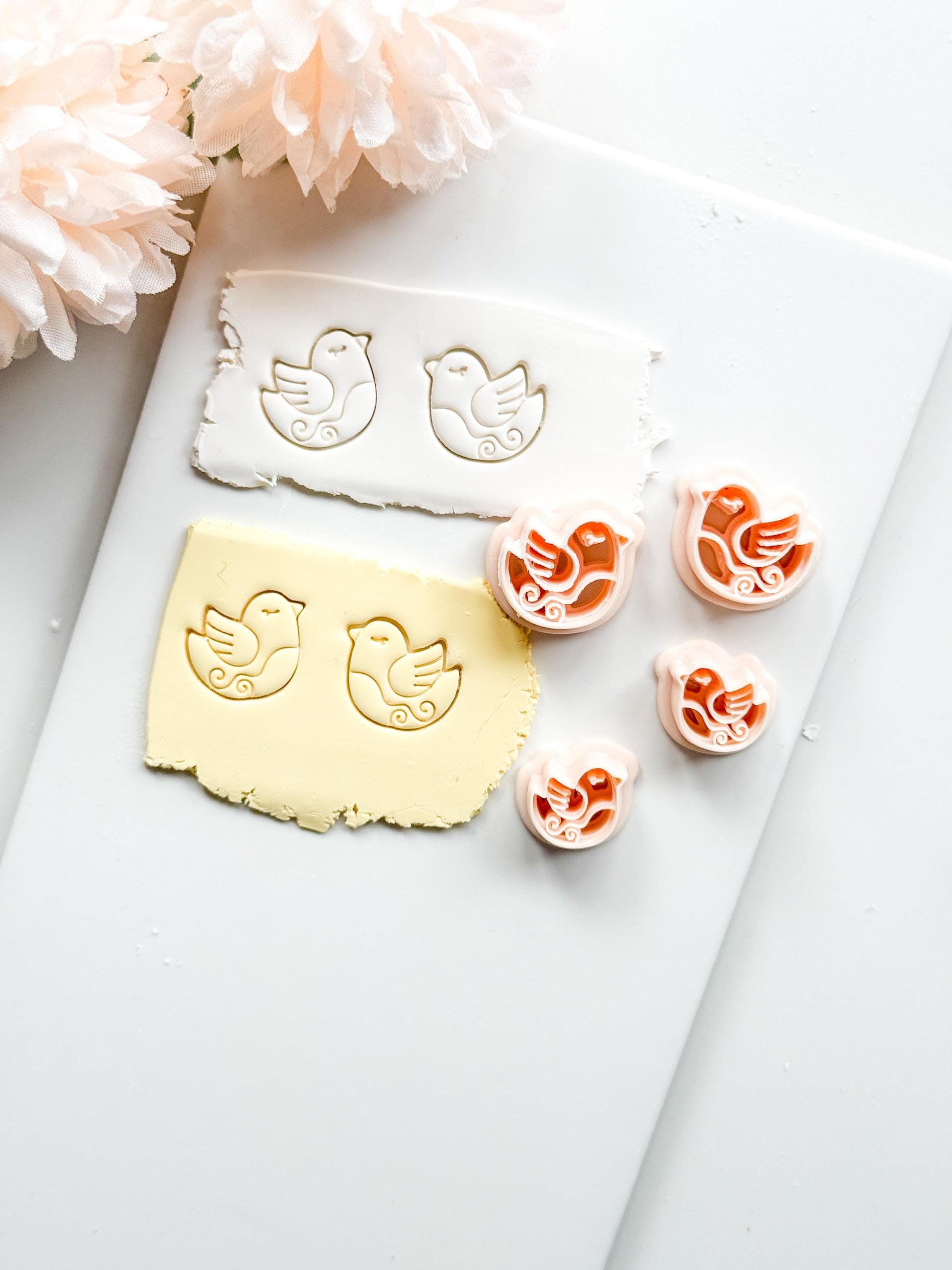 Lila Nest Stud Polymer Clay Cutter: Folk Bird and Floral Embosser