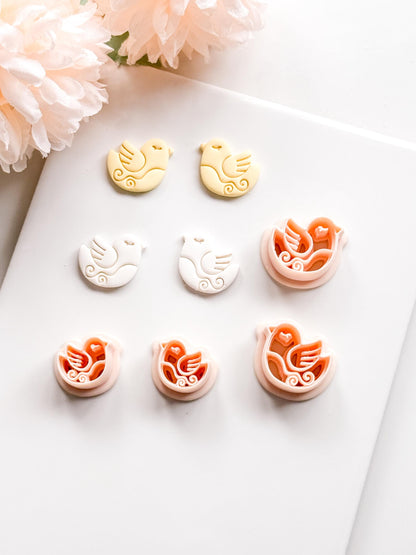 Lila Nest Stud Polymer Clay Cutter: Folk Bird and Floral Embosser