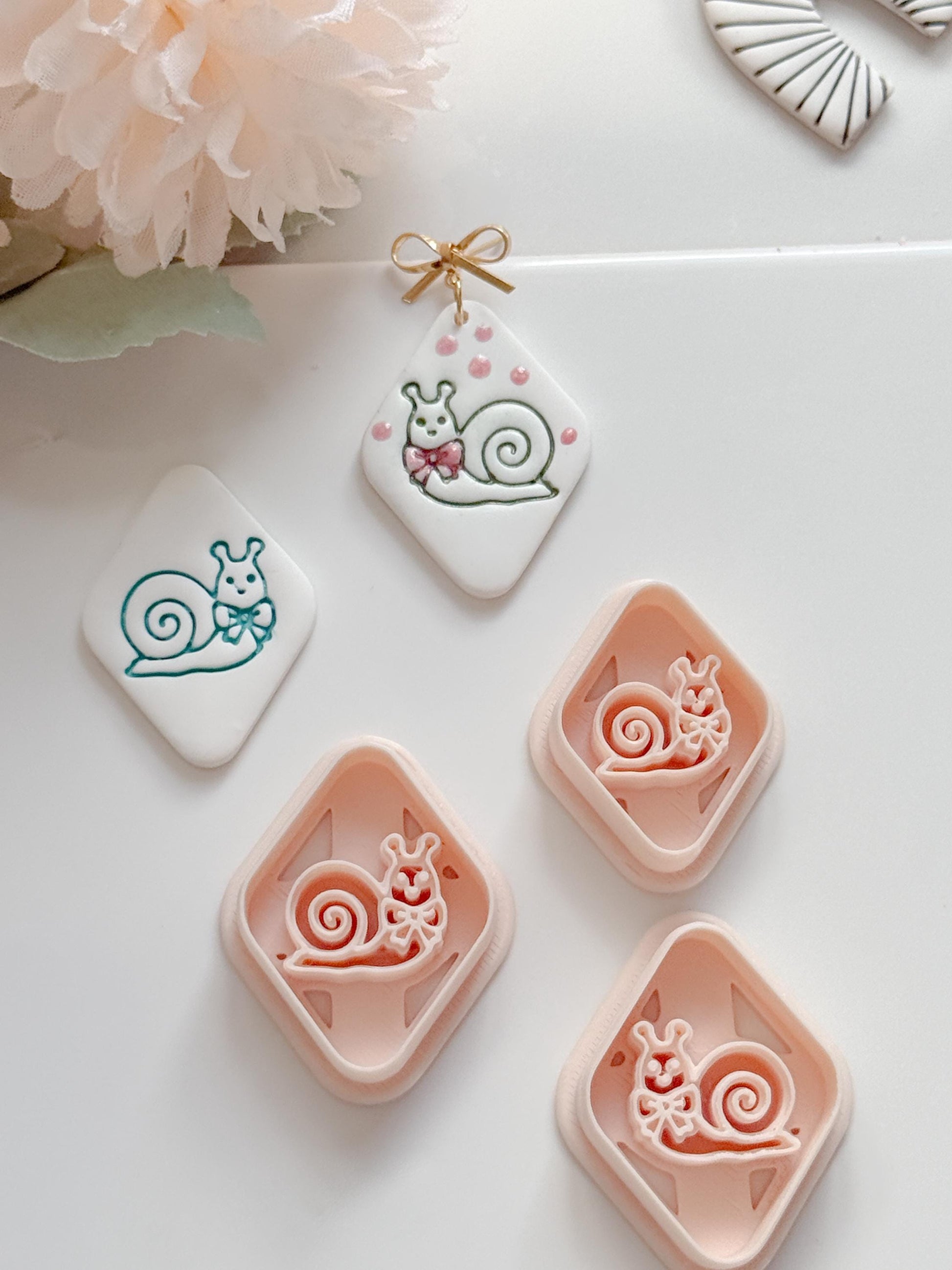 Tiny Snail Polymer Clay Cutter: Embossing Flower Detail Animal Jewelry Tool