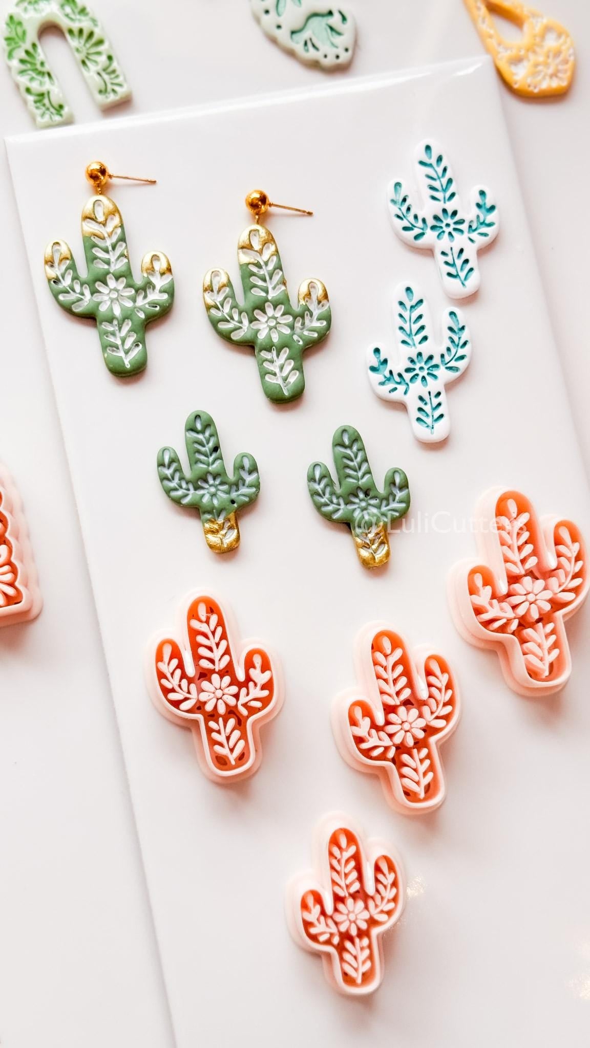 Desert Azulejo Clay Cutter: Saguaro Cactus Floral for Polymer Clay