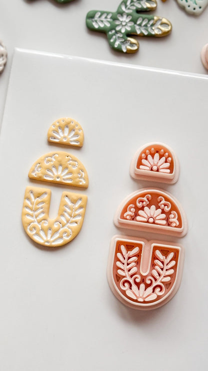 Jardín Puebla Clay Cutter Set: Floral Arch and Half Circle for Polymer Clay
