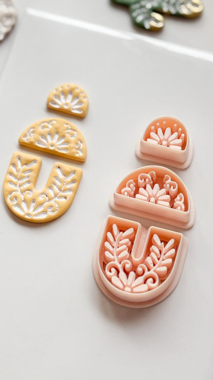 Jardín Puebla Clay Cutter Set: Floral Arch and Half Circle for Polymer Clay